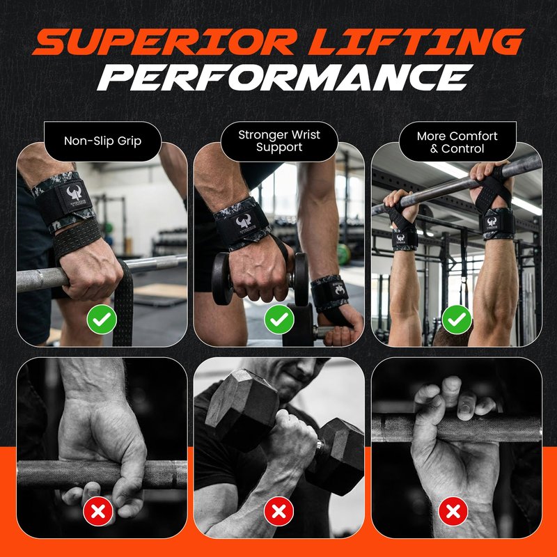 Heavy-Duty 2-in-1 18" Wrist Wraps & Lifting Straps for Weightlifting – WRIST WRAPS + WRIST STRAPS IN ONE - Non-Slip Silicone Grip, Adjustable Wrist Support, Heavy Duty Deadlift Straps – Gym Accessories for Strength Training, Powerlifting, Bodybuilding
