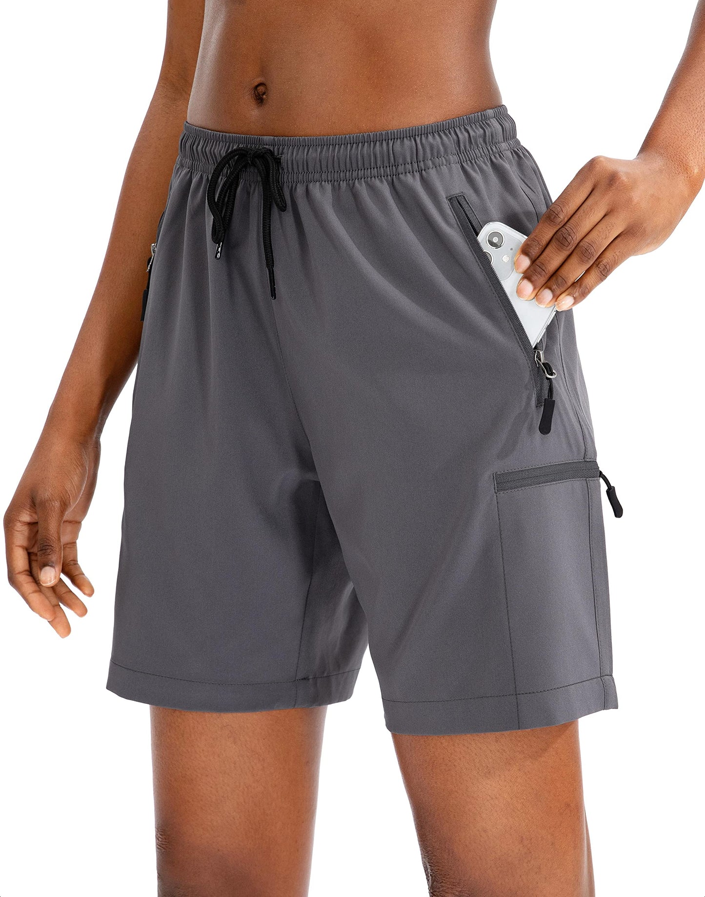 SANTINY Women's 5''/ 7''/9'' Hiking Cargo Shorts Quick Dry Lightweight Summer Shorts for Women Athletic Golf Zipper Pockets(Dark Grey_S)