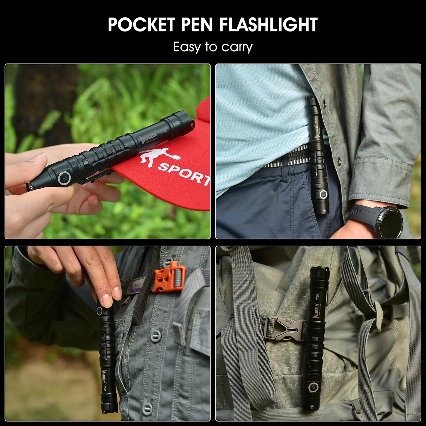 WUBEN T2 Pen Flashlight, 550 Lumens AA Flashlight, EDC Tactical Flashlight, 2AA Battery Powered, with Memory Function, 5 Lighting Modes, IP68 Waterproof, for Camping, Work, Repair, Emergency