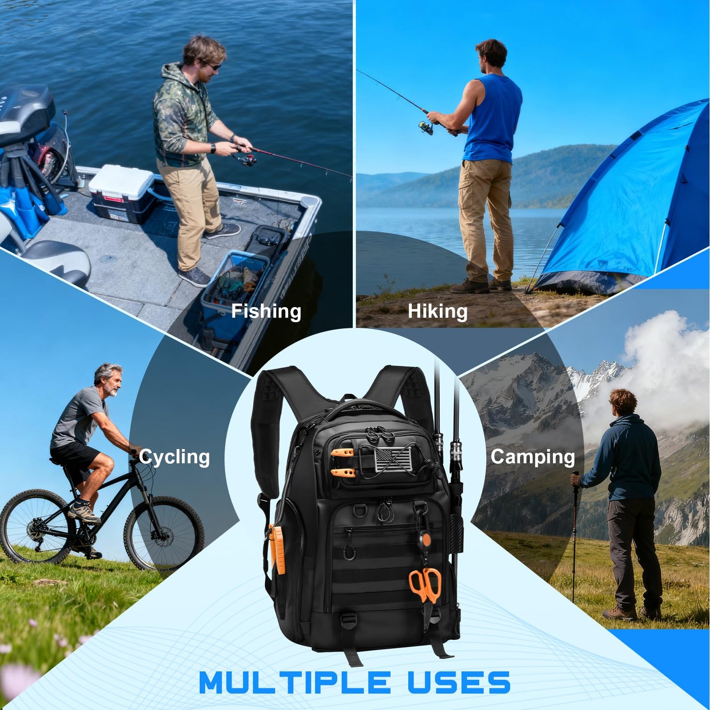 BAIXIXIG 50L Fishing Tackle Backpack with Removable Lure Wraps,2 Rod Holders Storage Fishing Gear and Equipment