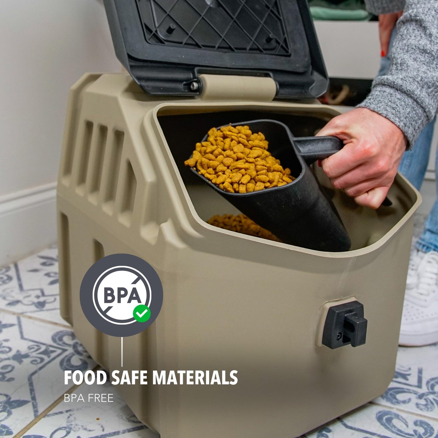 GUNNER 30 Lb Dog Food Storage Container, Tan, IP66 Waterproof, Airtight