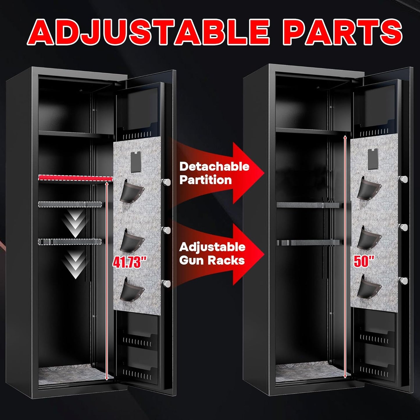 10-12 Gun Safe for Home | Fast Biometric Fingerprint Long Gun Storage - 57" High, Adjustable Shelves, Heavy Duty Black Cabinet