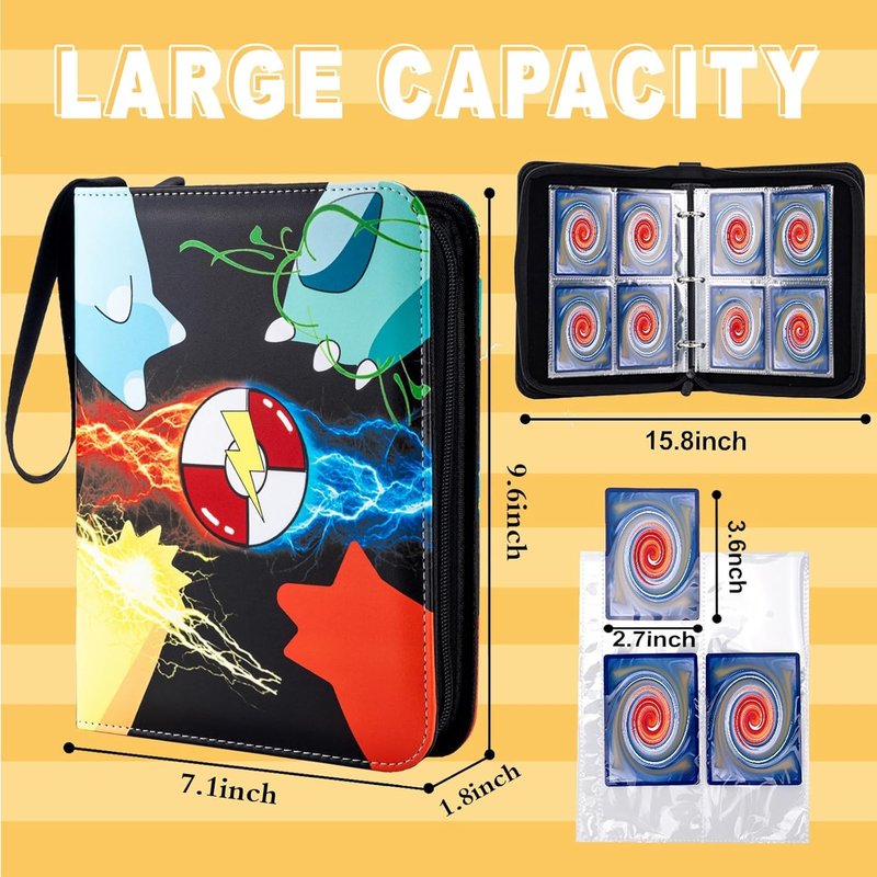 Trading Card Binder - 400 Pocket Card Book Holder with 50 Removable Sleeves | Waterproof PU Material, Portable Collectible Album
