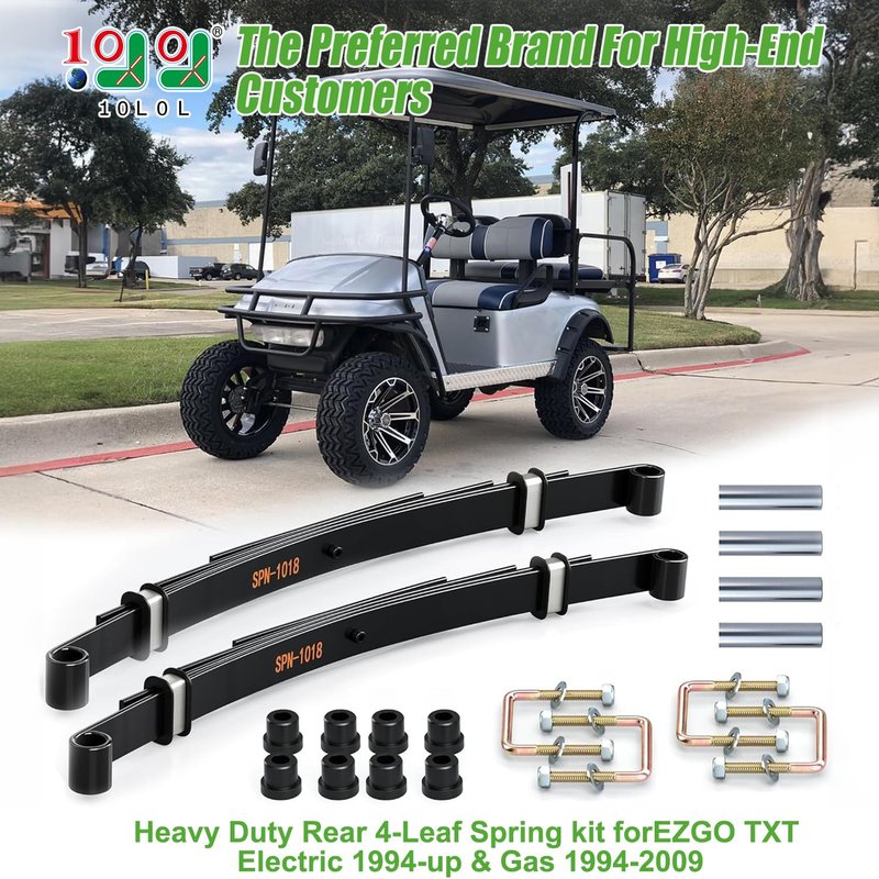 10L0L Heavy Duty 4 Leaf Rear Spring Kit for EZGO TXT Electric 1994-up & Gas 1995-2013 Golf Cart, Includes Bushings, Sleeves, U Bolts, OEM: 74207-G01 70506-G01 74135-G01 74207-G02 74207-G03