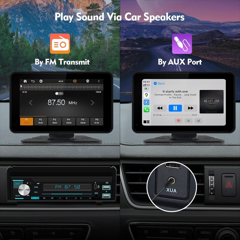 HD Portable Wireless CarPlay Touch Screen - 7-Inch Car Stereo with Bluetooth, GPS & Backup Camera | Universal Fit