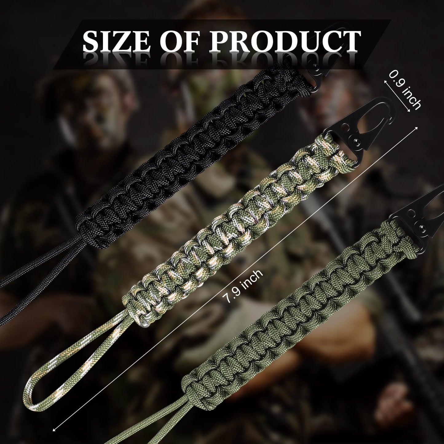 Shappy 3 Pcs Paracord Keychain Weave 550 Paracord 9 Inch Tactical Lanyard Wallet Accessories Camping Fishing Hunting Outdoor (Black, Green, Camouflage Green)