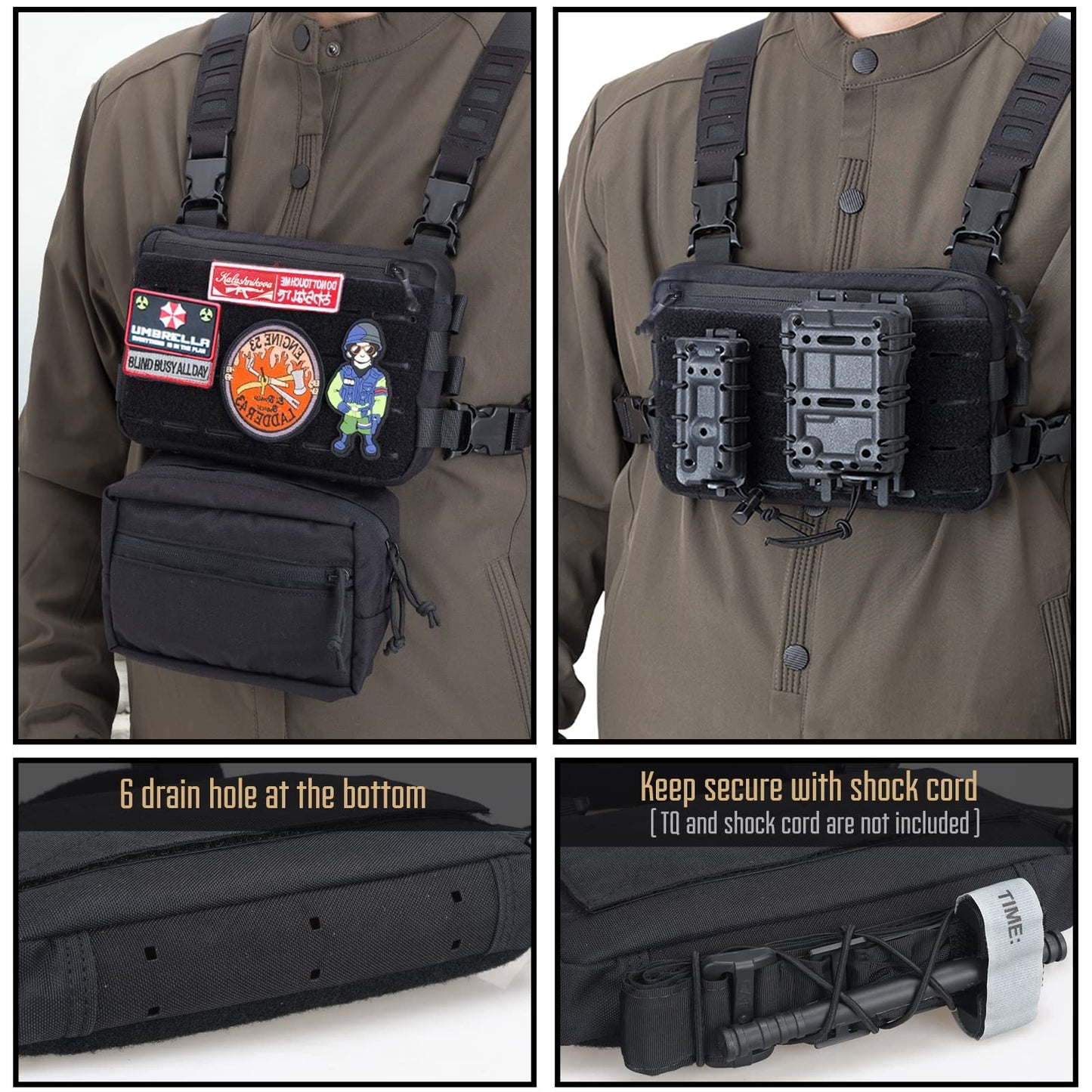 WYNEX Tactical Chest Rig Pack for Men, Running Chest Bag with Front Loop Airsoft Recon Chest Rigs for Hunting Outdoor EDC Combat Patch Included