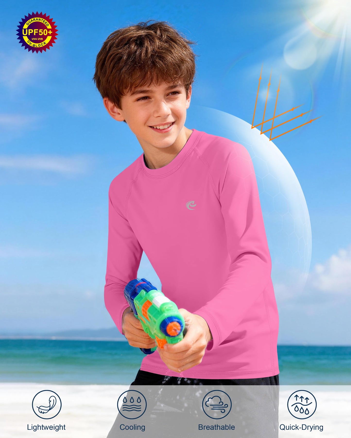 Boys UPF 50+ Swim Shirt Long Sleeve, 1 or 2 Pack UV Sun Protection Rash Guard, Youth Kids SPF Water Shirts for Beach Surf