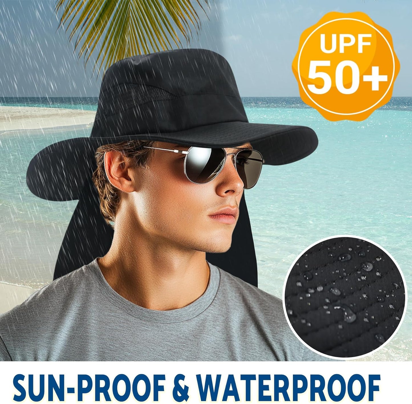 Sun Fishing Hat with Neck Flap - UV Protection Wide Brim Bucket Hat for Men & Women
