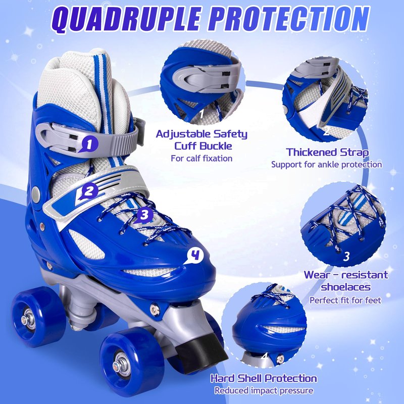 Fotoumgl Rainbow Toddler Roller Skates - Size 4 Adjustable | Light Up Quad Skates for Girls & Boys Beginners Aged 3-12