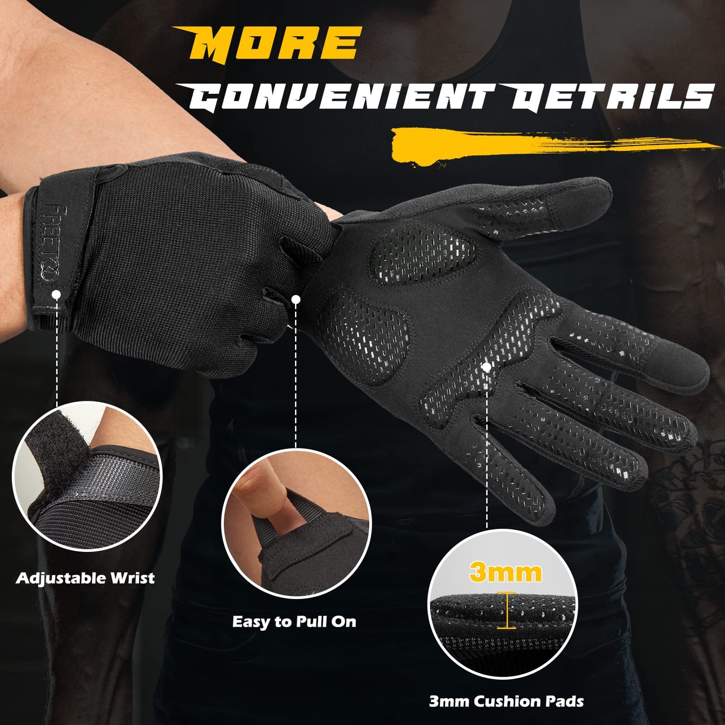 FREETOO Full-Finger Workout Gloves for Men, [Excellent Grip] [Palm Protection] Padded Weightlifting Gloves Lightweight Gym Gloves Durable Training Gloves for Exercise Fitness (Touch Screen Friendly)