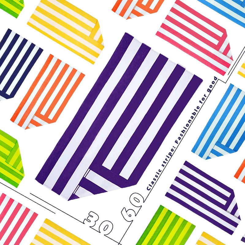 Large Microfiber Beach Towels Set - Quick Dry Cabana Striped | 2-Pack, Purple, 30" x 60" - Lightweight & Highly Absorbent