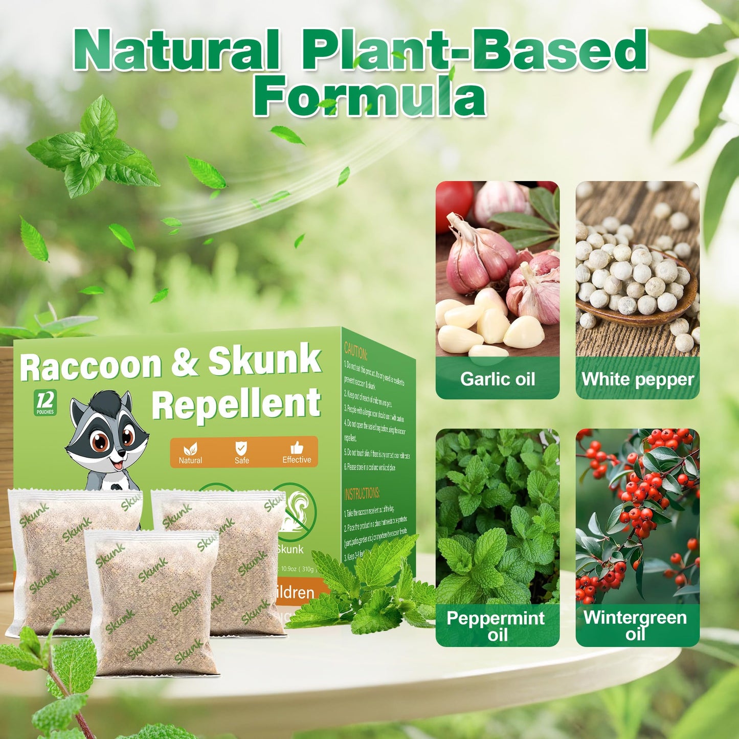 12 Pack Natural Skunk Pouches, Skunk Raccoon Repellent Pouches for Outdoor Yard Garden House | Long-Lasting Protection | Safe for Dogs and Children