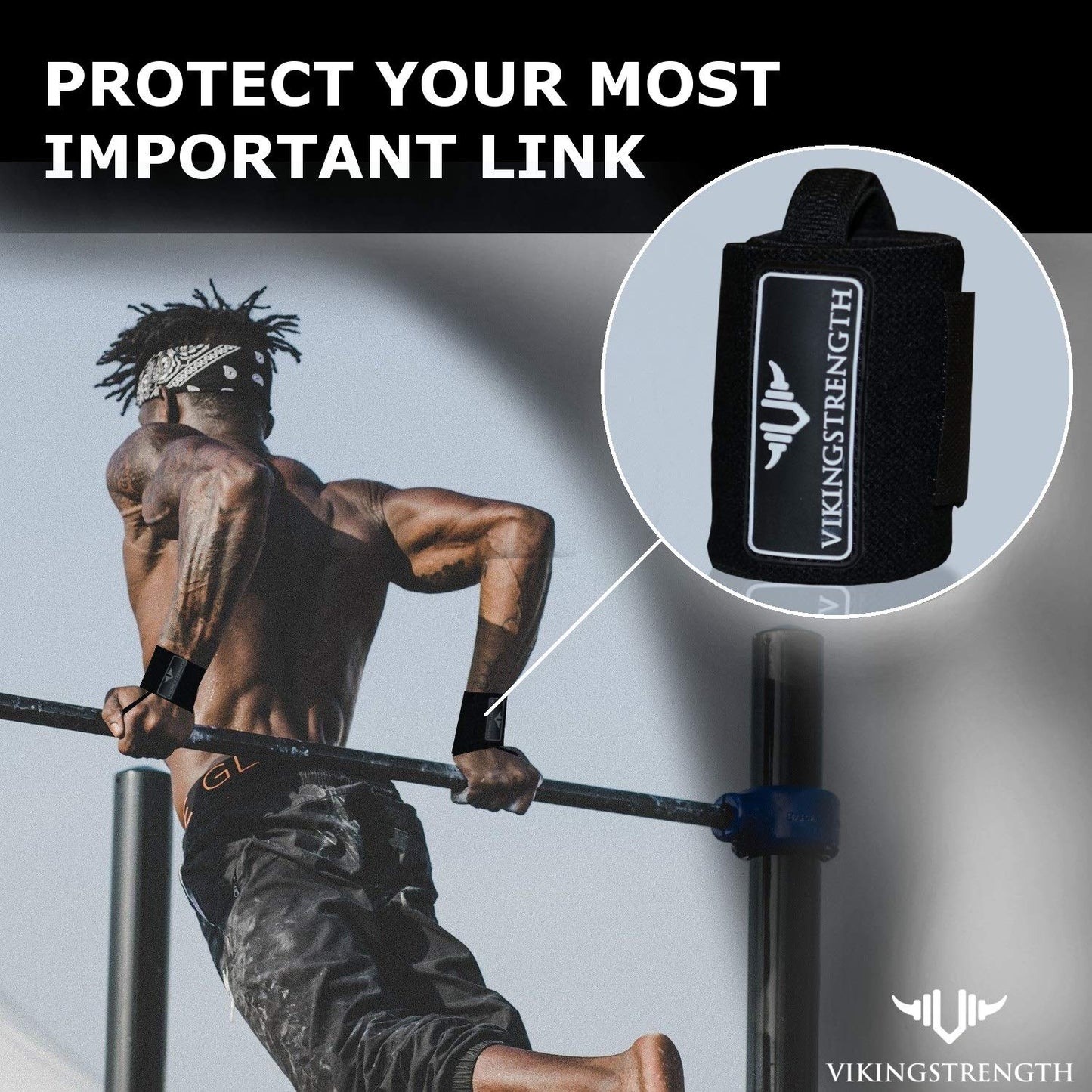 VIKINGSTRENGTH Wrist Brace Support (18" Premium Quality) for Weight lifting, Crossfit, Bodybuilding and Fitness. Wrist Wraps for Pain Relief and Recovery. Strap for Men and Women + V-Strength App