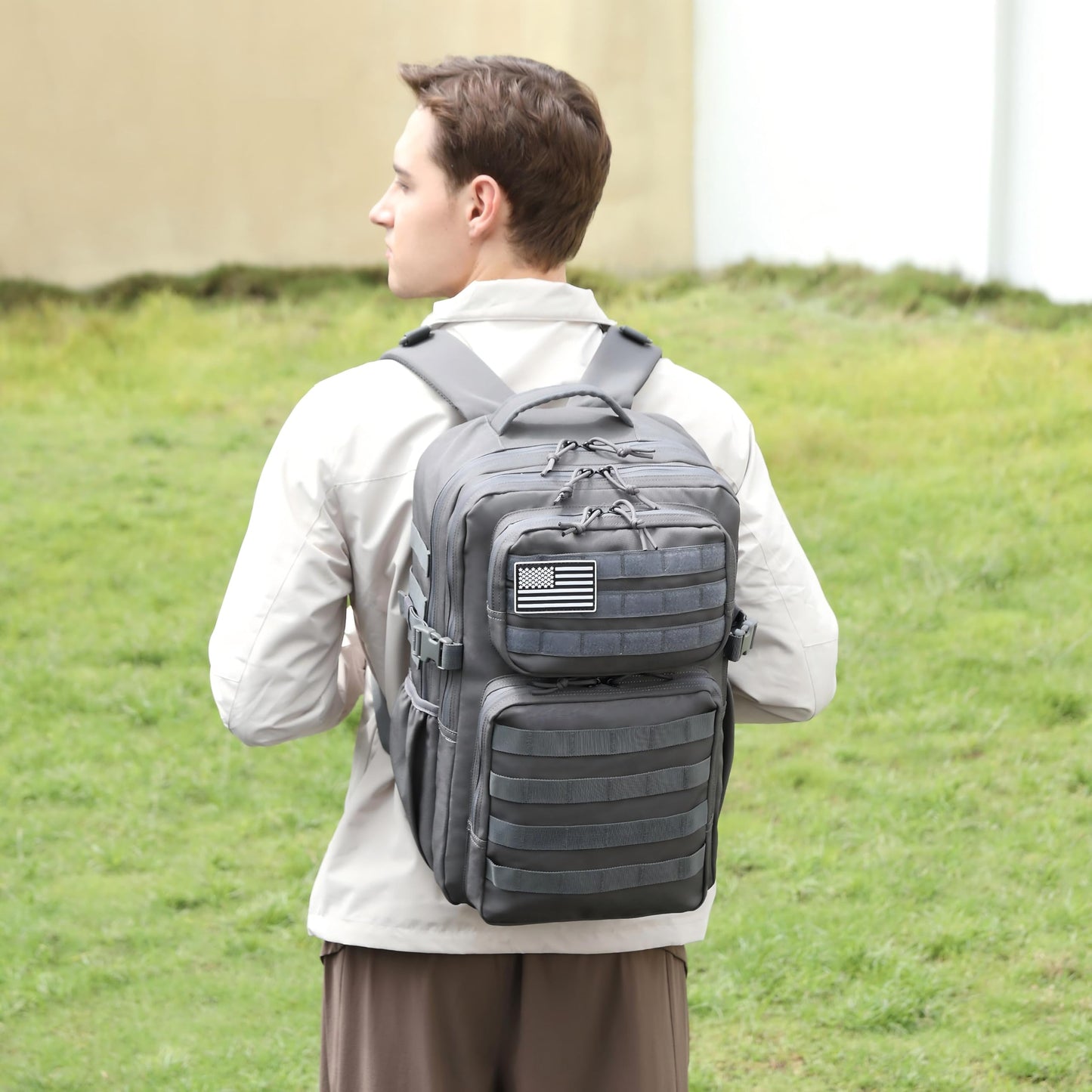 Wotony Military Tactical Backpack for Men Waterproof Daypack 3 Day Assault Pack Molle Bag with Water Bottle Holder (Grey, 35L)