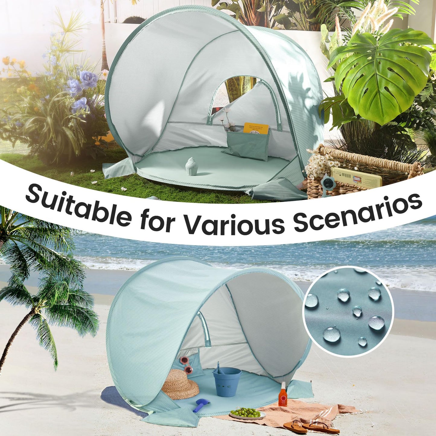 Tiny Land Baby Beach Tent – Pop Up Baby Tent with UV Protection, Portable Baby Beach Essentials, 35.4"x27.6"x31.5" Sun Shelter for Infants, Baby Outdoor Use (Pastel Aqua)