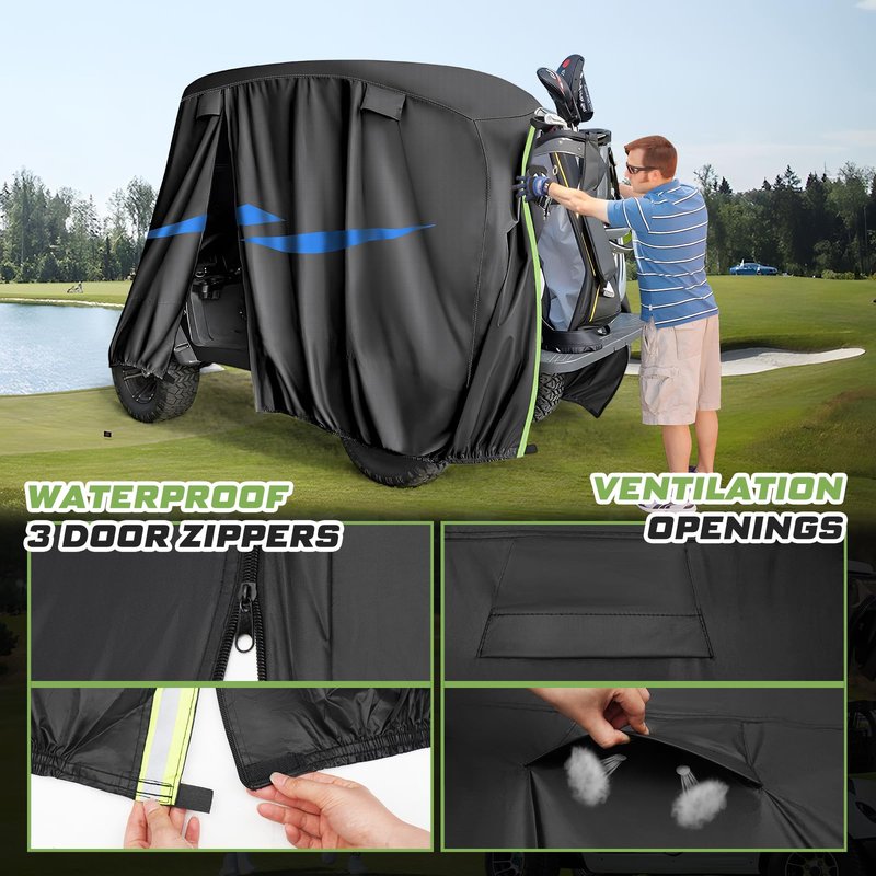 Mixsuper Liner 10 Layers Golf Cart Cover for Club Car EZGO Yamaha, Waterproof Heavy Duty Golf Cart Cover with Zipper Door, Windproof 420D Polyester