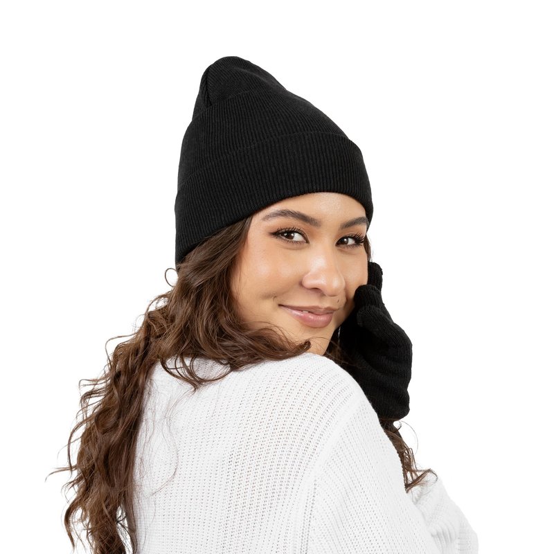2-Sets Beanies & Touch Screen Gloves, Premium Thick Winter Thermal Men Women (Black, One Size)