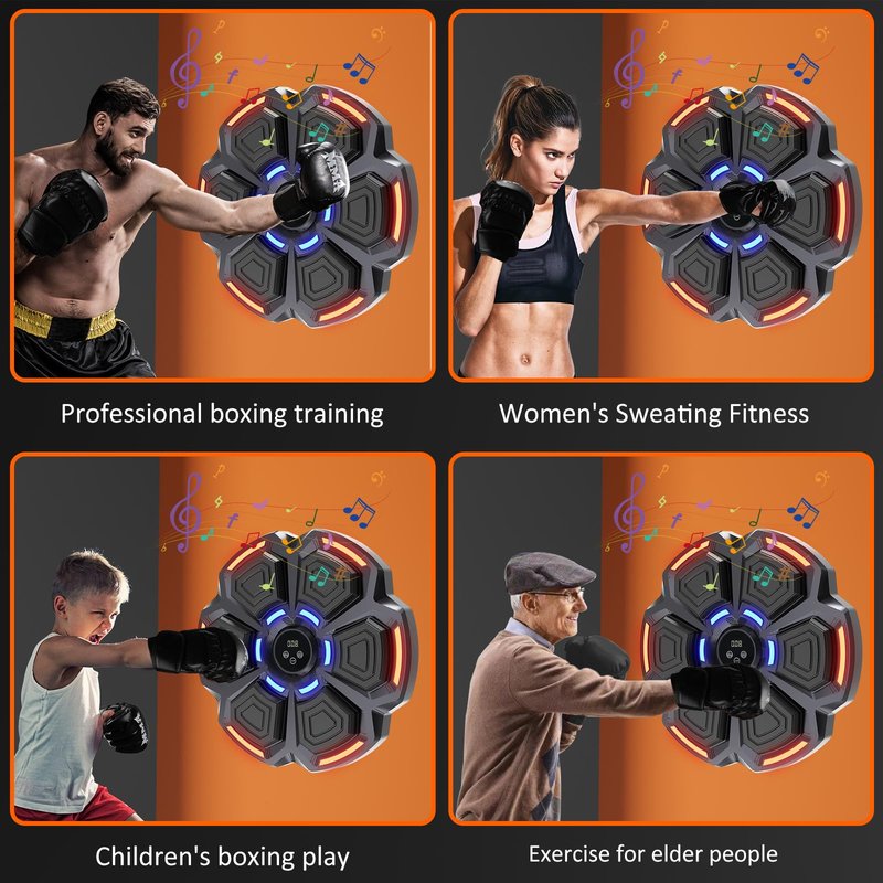 Music Boxing Punching Machine for Adults - 9 Modes & 9 Speeds, Bluetooth Music Punching Machine with Gloves, Electronic LED Boxing Training Equipment Wall Mounted,Home Indoor Workout Trainer Equipment
