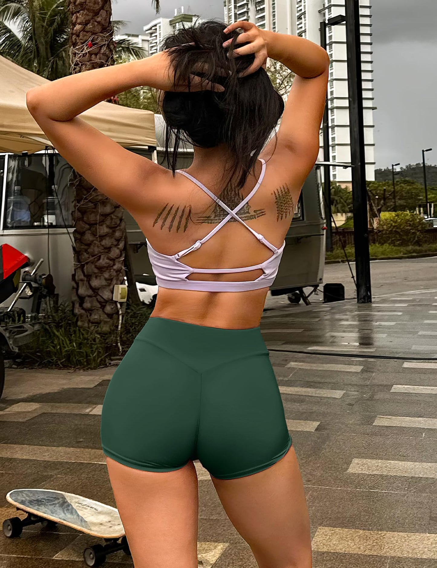 YEOREO Women's Biker Shorts 3.6" / 4.5" / 6" Workout Gym Shorts High Waist Tummy Control Hidden Scrunch Running Yoga