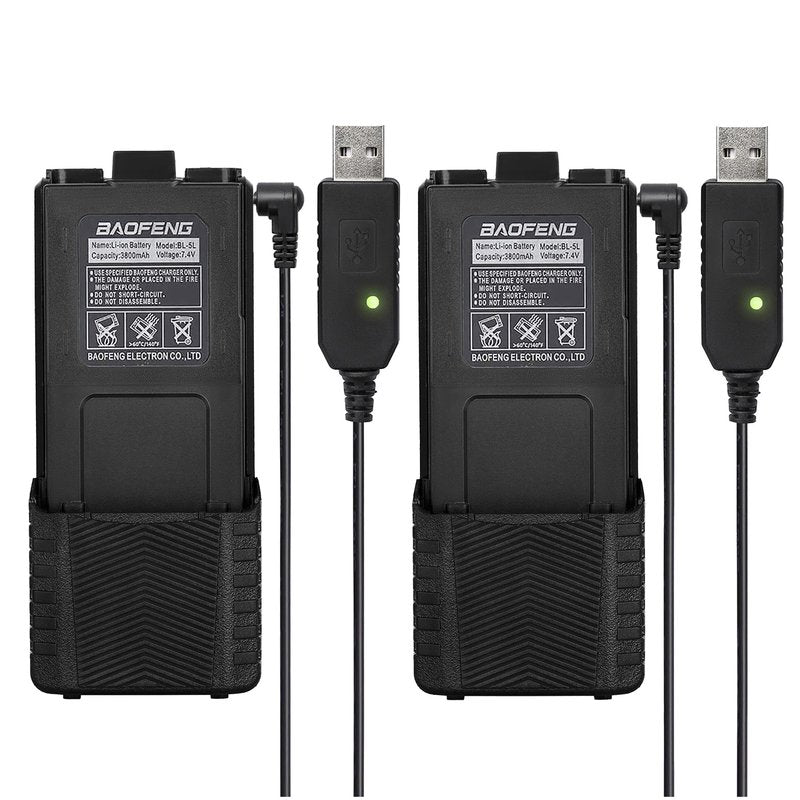 Baofeng 2 Pack UV-5R Battery BF-F8HP Extended Battery BL-5L 3800 mAh with USB-C Charging Cable for UV-5R, BF-F8HP, UV-5X3 Radios High Capacity Ham Radio Rechargeable Batterys
