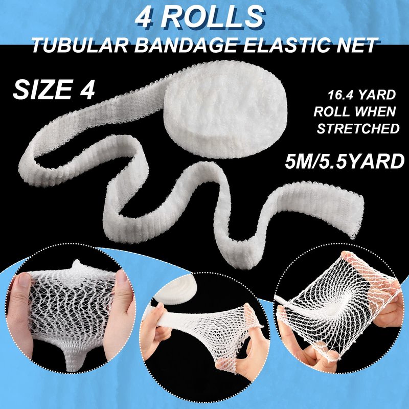 4 Rolls Tubular Bandage Elastic Net Wound Dressing Elastic Retainer Tubular Stretch Gauze Bandage Without the Use of Adhesive Tape (Size 4)
