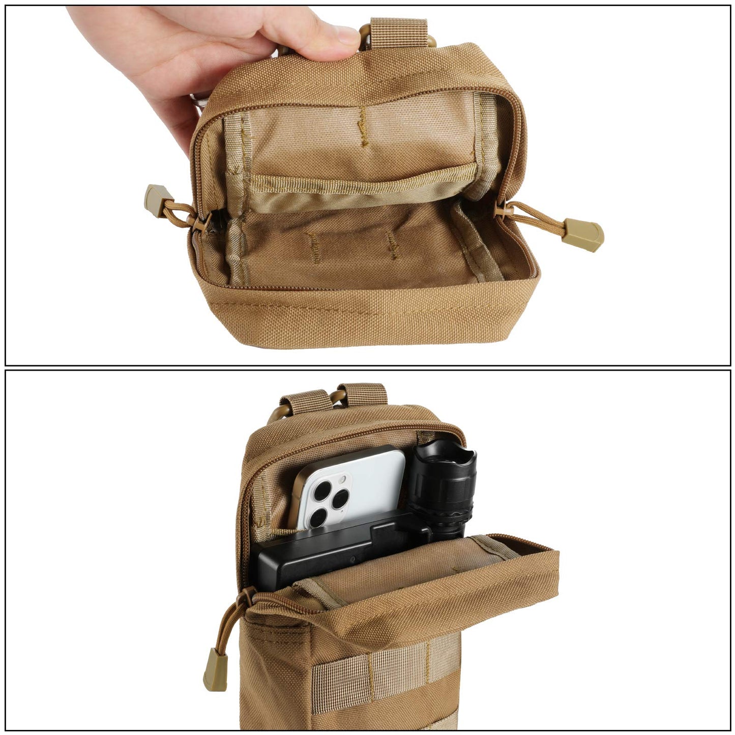 FRTKK 2 Pack Molle Pouches - Tactical Compact Water-Resistant EDC Pouch Small Utility Pouch Bags (Patch Included) (2 Pack-Tan 3)