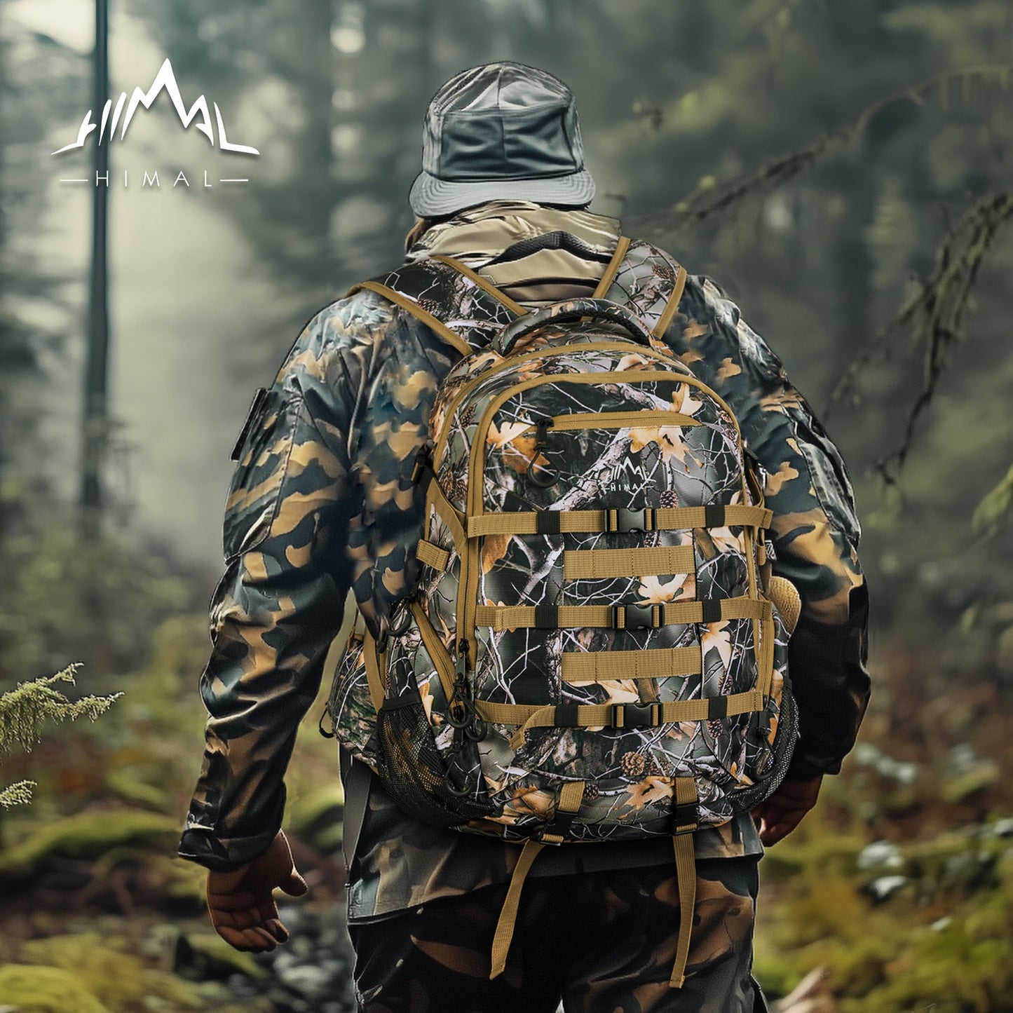 GoHimal Hunting Backpack with Bow Holder, 30L Water-proof Camo Daypack for Men, 600D Fabric Hunting Gear for Deer Bowhunting