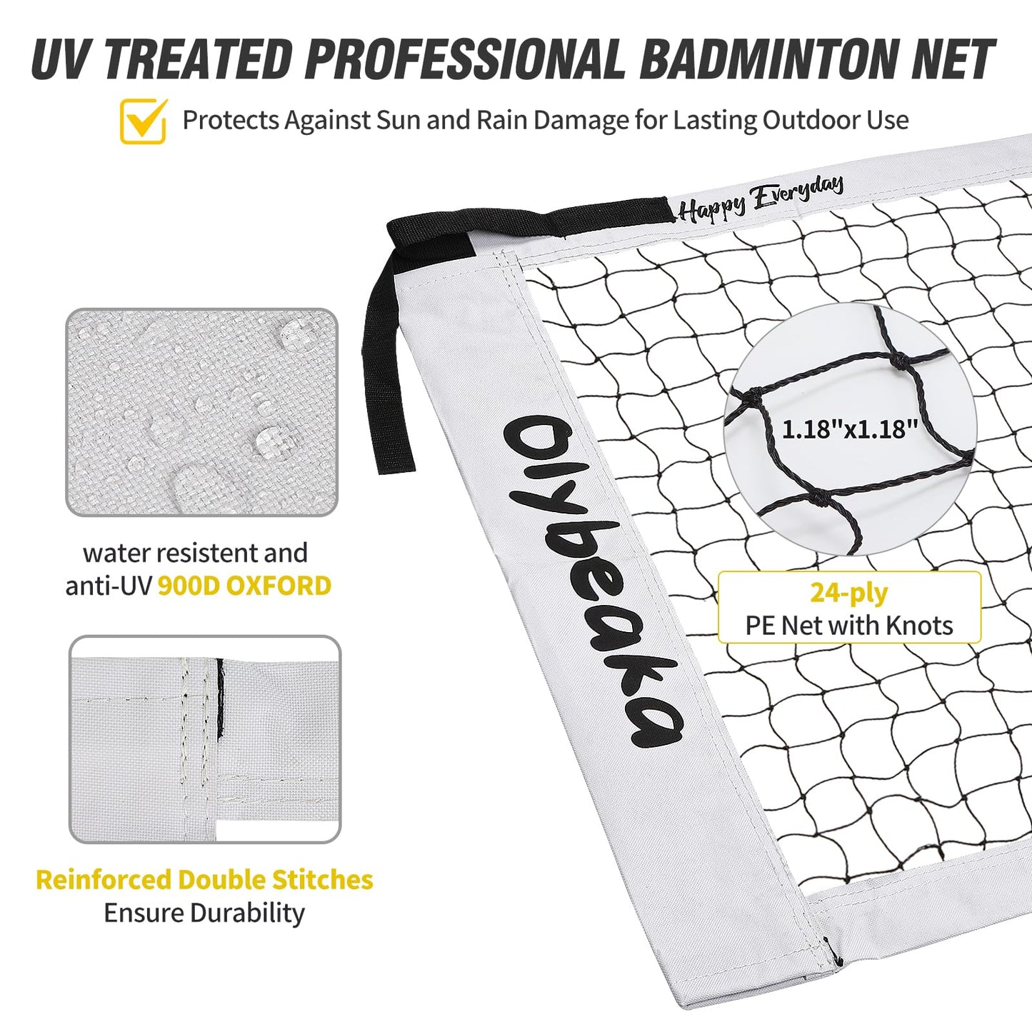 Portable Outdoor Badminton Net Set System for Backyard Lawn Beach, with Durable Net, 4 Carbon Aluminum Rackets, 3 Birdies and Carrying Bag