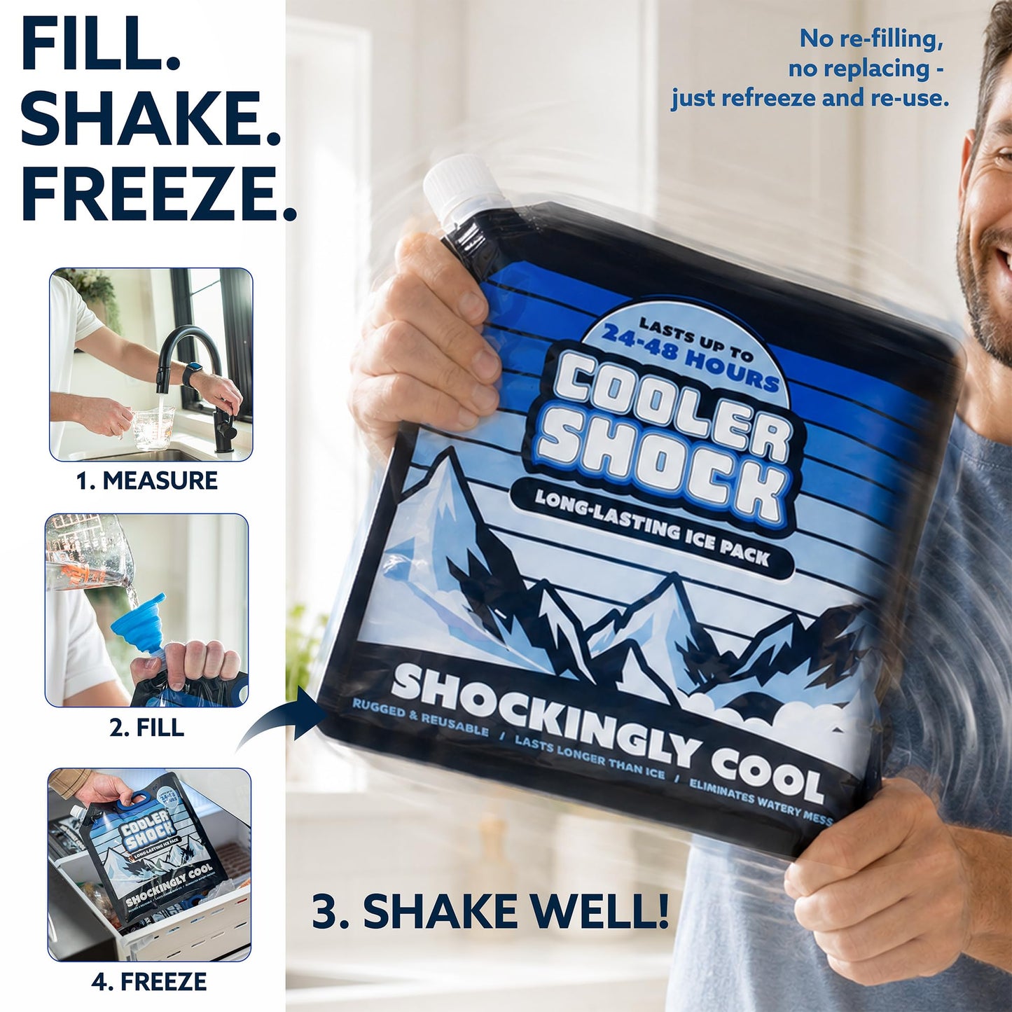 Cooler Shock 4-Pack Mid-Size 10x10 Reusable Ice Packs - Freezes to 18°F / -8°C - Long Lasting Freezer Packs for Coolers and Lunch Boxes - Camping, Fishing, Road Trips, Beach