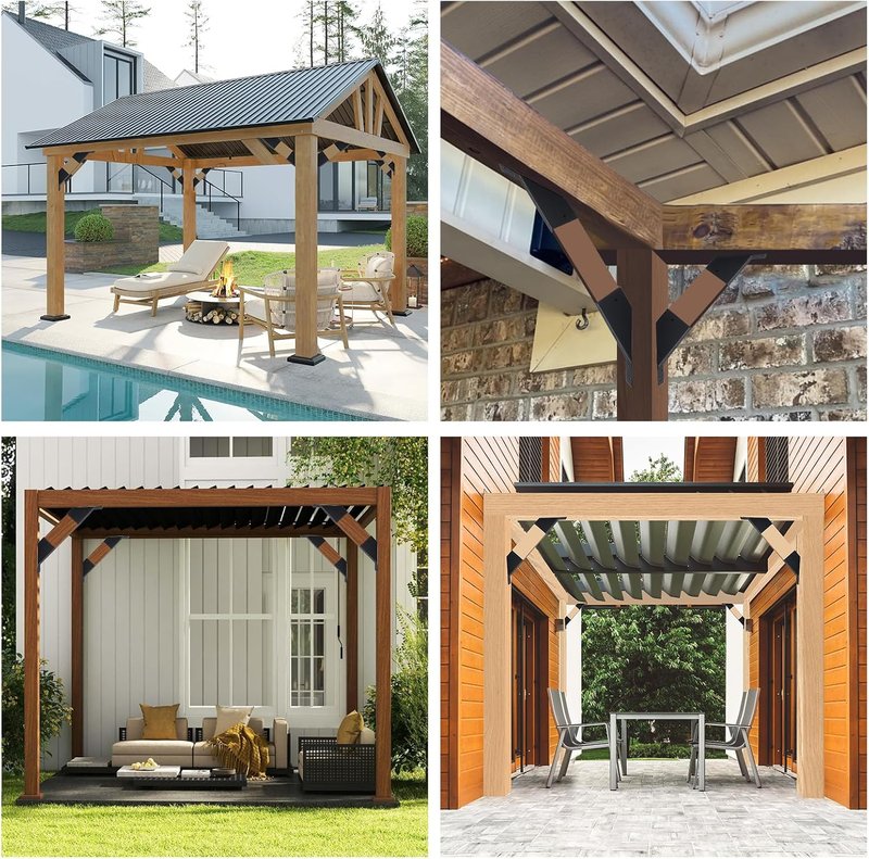 Pergola Brackets - 4 Pcs 45-Degree Angle Brackets for Gazebo Reinforcement | Fits 2" x 4" Lumber with Drainage Holes