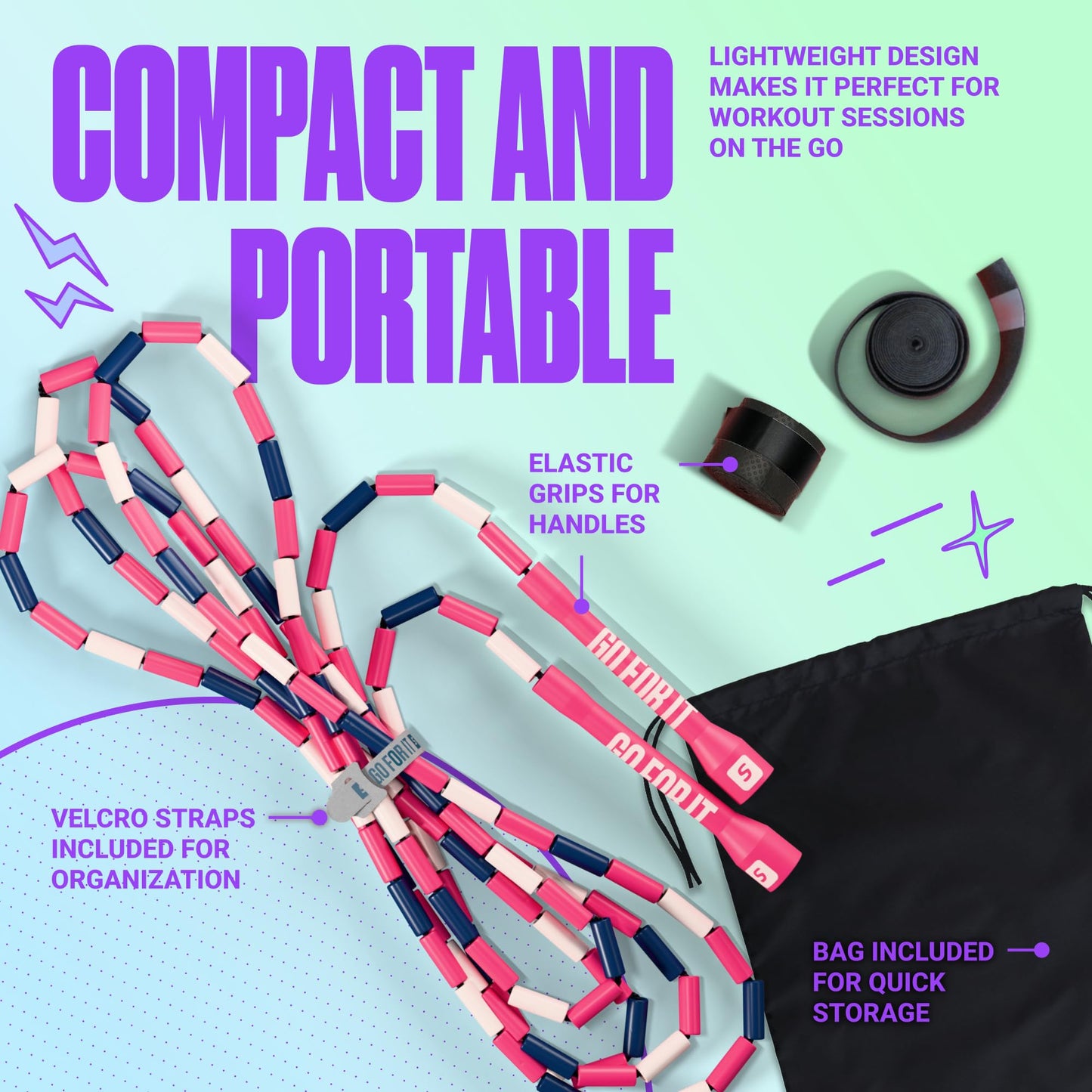 Sportbit Custom-Fit Beaded Jump Rope – Adjustable Length for Kids & Adults, Men & Women – Durable Fitness Rope for Gym & Home