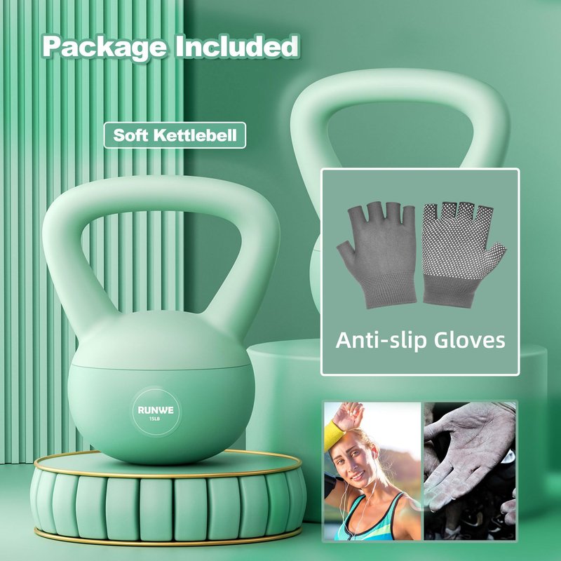 RUNWE Soft Kettlebell - Iron Sand Filled Shock-Proof Hand Weights, Strength Training Kettlebells 15lb Optional for Women Men or Children of Different Levels