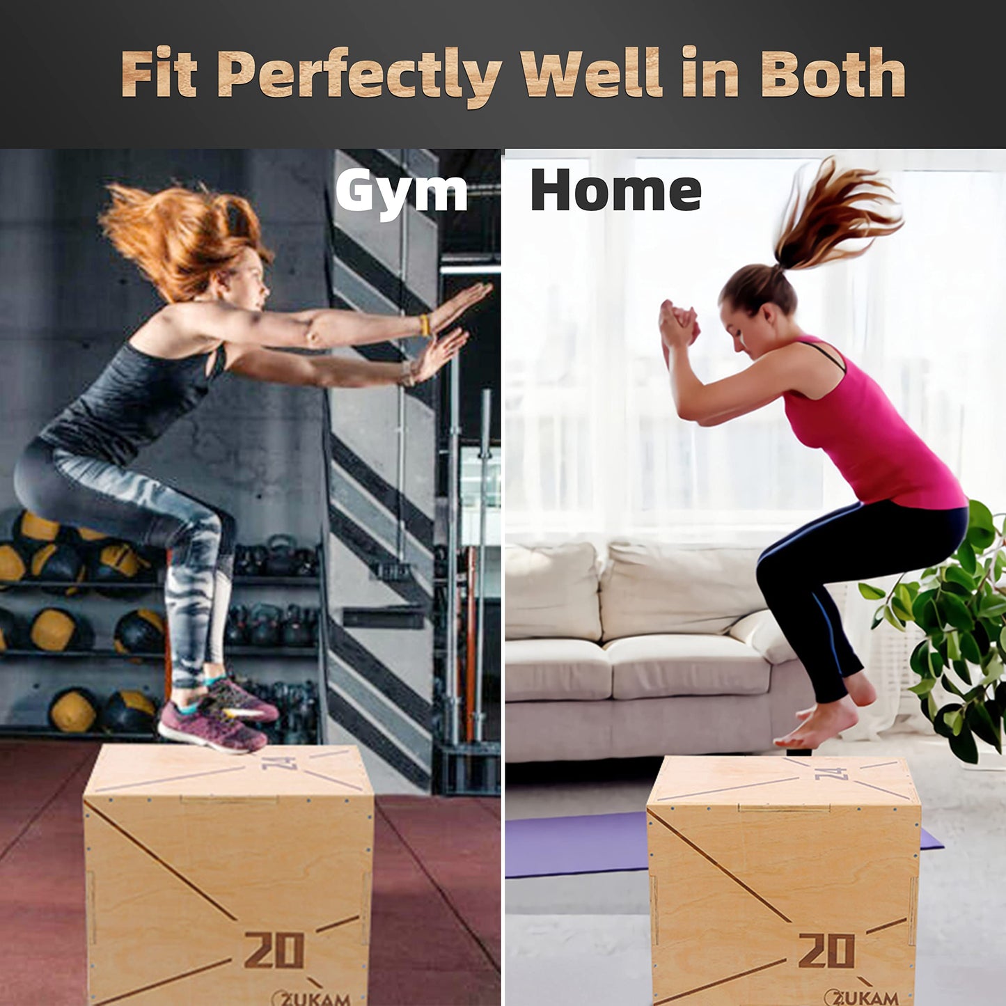 ZUKAM Wood Plyometric Jump Box- 3-in-1 Wooden Plyo Box for Home Gym and Outdoor Workout (20" x 18" x 16")