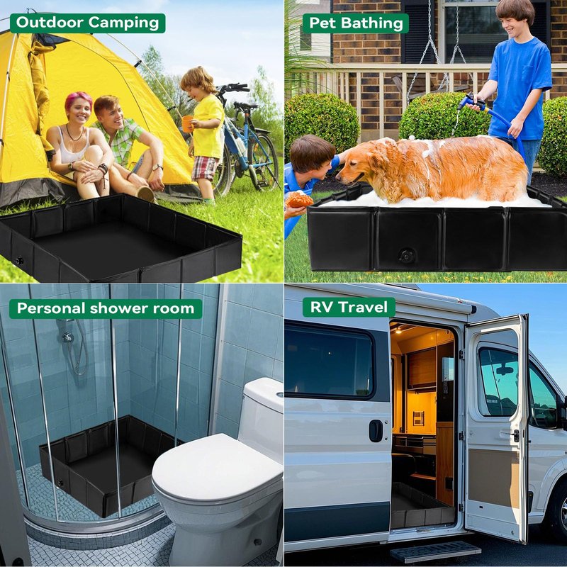 Thallike Upgraded Portable Shower Pan, 41" x 41" x 10" Outdoor Shower Base with Detachable Drain Pipe, Foldable Camping Shower Base for Beach, RV, and Indoor