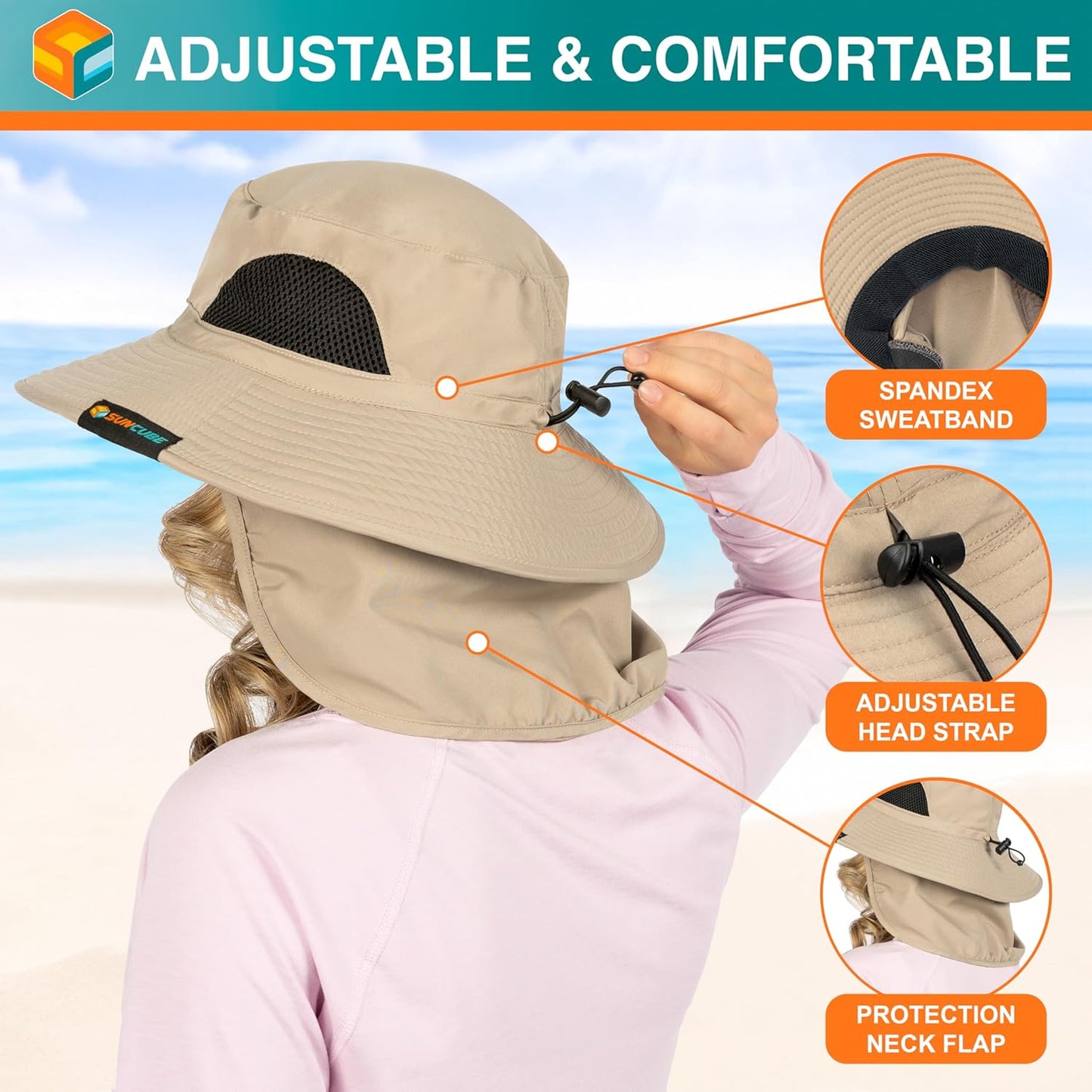 Wide Brim Sun Hat for Men & Women - UPF 50+ UV Protection, Mesh Boonie Hat with Chin Strap | Ideal for Fishing & Hiking