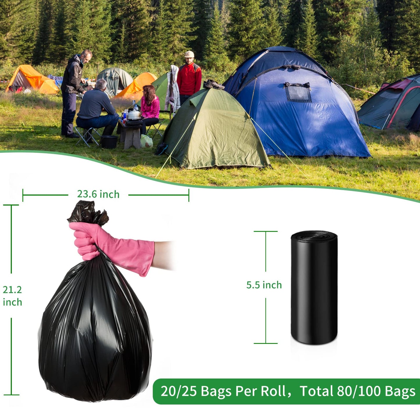 WZFI 80 Portable Camping Toilet Bags,8 Gallon Super Thick Camping Toilet Bags Biodegradable Porta Potty Bags Leak-Proof Trash Bags for Adults Outdoor Boating Travel