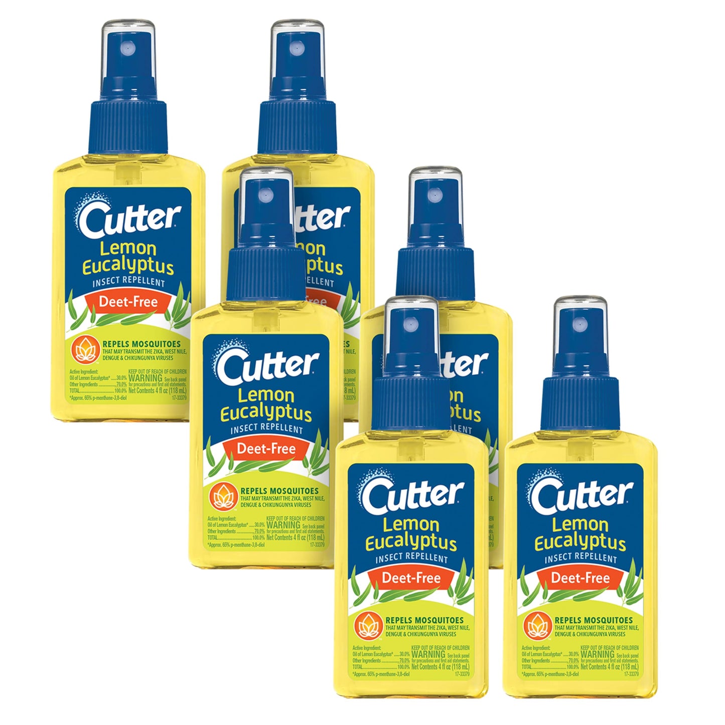 Cutter Lemon Eucalyptus Insect Repellent 4 Ounces, DEET-Free Pump Spray, 6 Pack