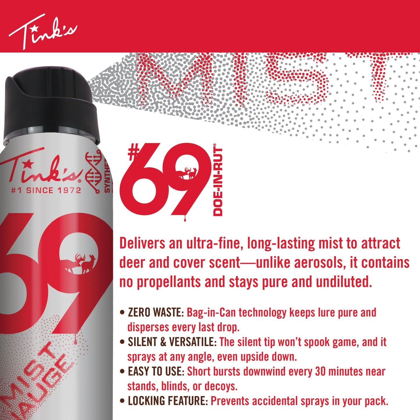 TINK'S Synthetic #69 Doe-in-Rut Estrous Urine Spray Mist Deer Attractant for Hunting (3 oz Can) - Superior & Long Lasting Doe Estrus Hunting Scents - Hunting Lure/Attractant
