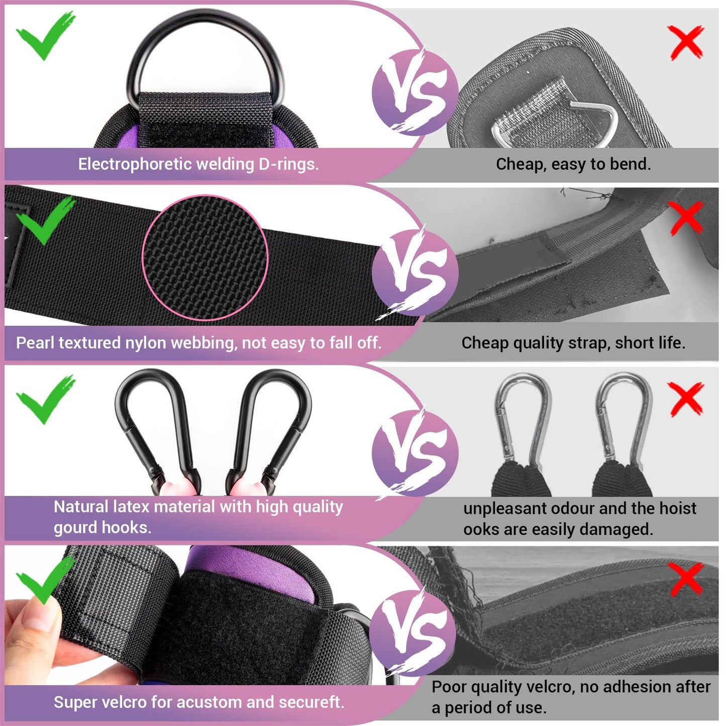 Ankle Resistance Bands with Cuffs, Ankle Bands for Working Out, Ankle Band Cuff for Kickbacks Hip, Leg Glute Exercise Equipment with Training Poster, Resistance Band with Ankle Cuffs for Women(Purple)