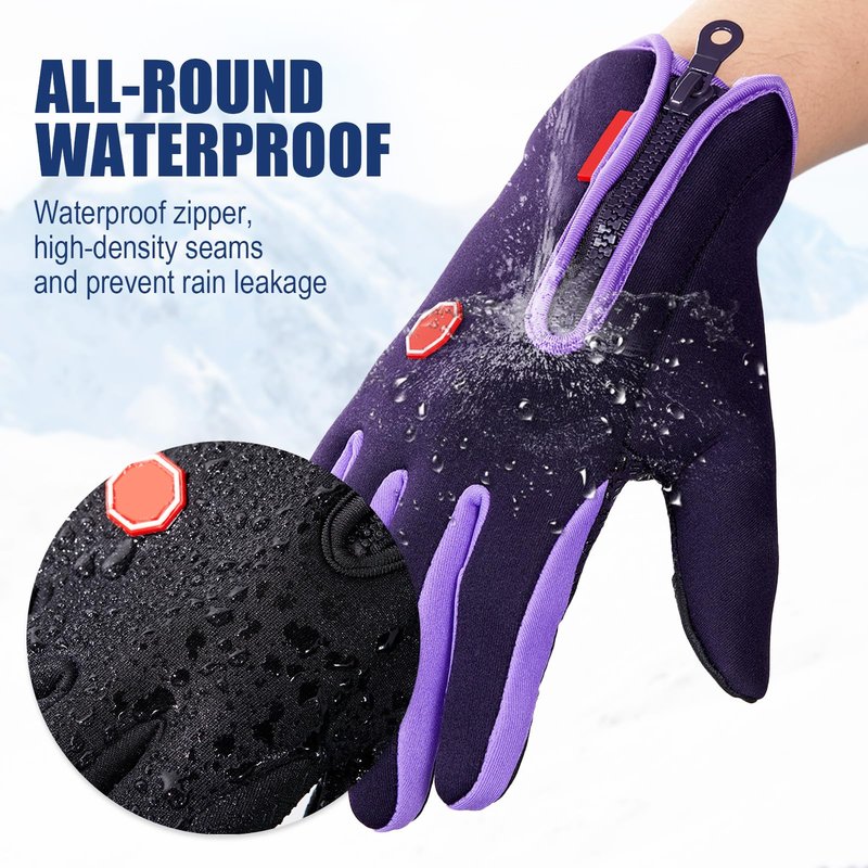 Zhanmai 3 Pairs 3/6 Pairs Outdoor Winter Touchscreen Gloves Windproof Waterproof Thermal Gloves for Running Hiking for Men Women (Medium,Black,Purple,Pink)