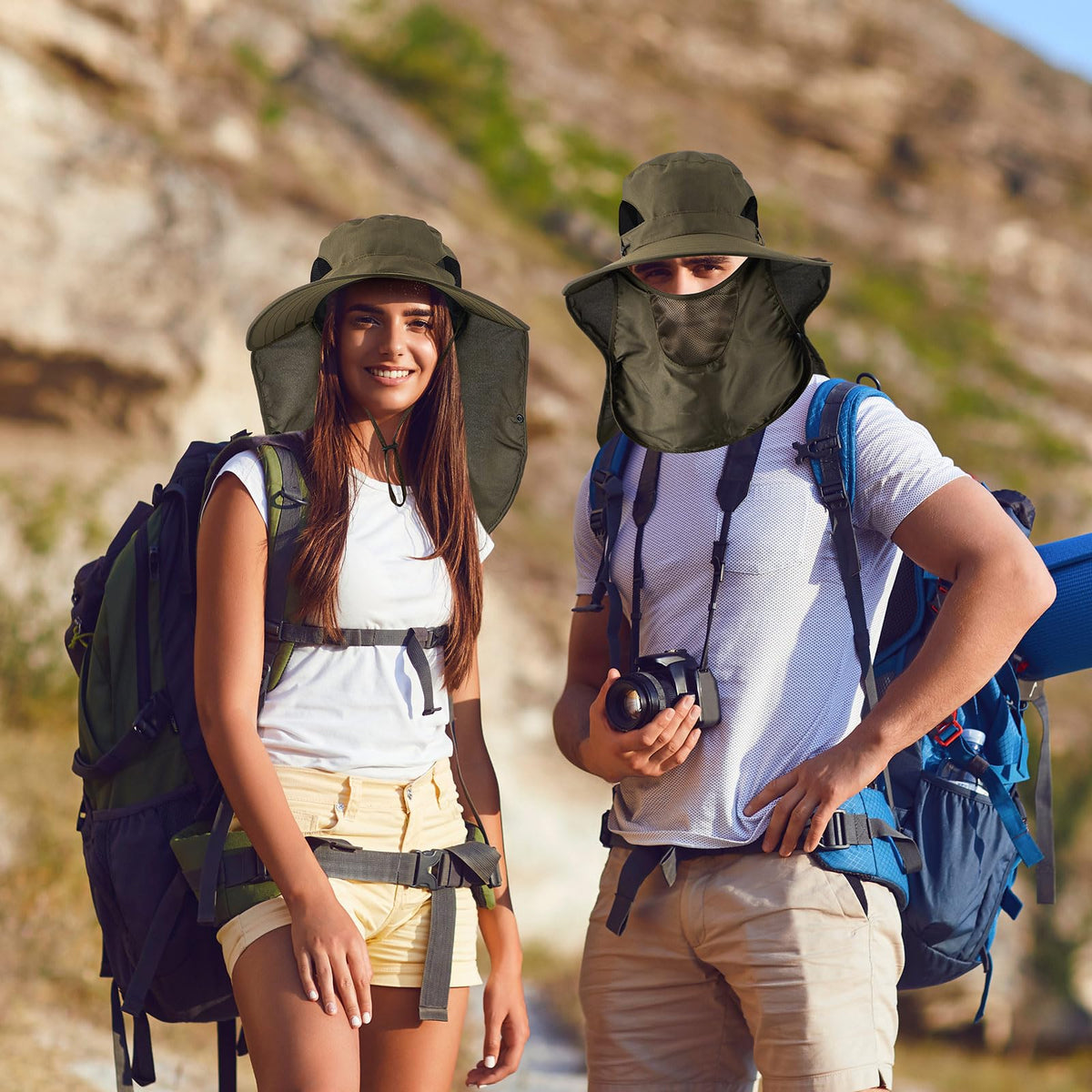 Cuffbow 3 Pcs Sun Hat for Men Women with Neck Flap Breathable Wide Brim Bucket Hat UV Protection UPF 50+ Fishing Hiking(Dark Gray, Gray, Army Green)