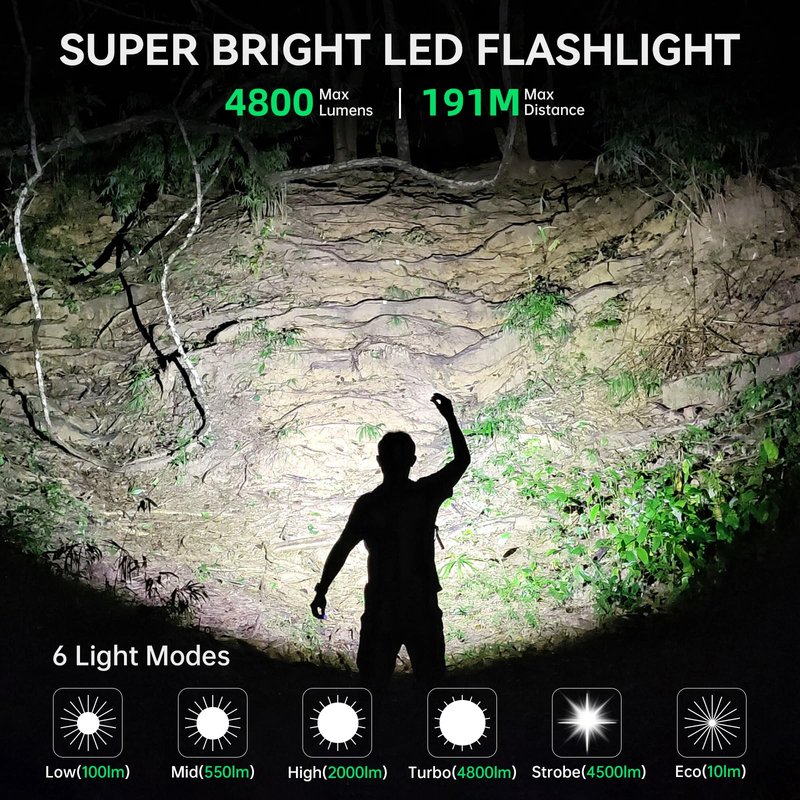 Wurkkos LED Flashlight High Lumen Rechargeable - TS22 4800 lm Super Bright 70.3 HI LED Flashlight USB C Charging IP68 - Constant Current Output Flashlight for Dog Walking Ramping Emergency Hiking