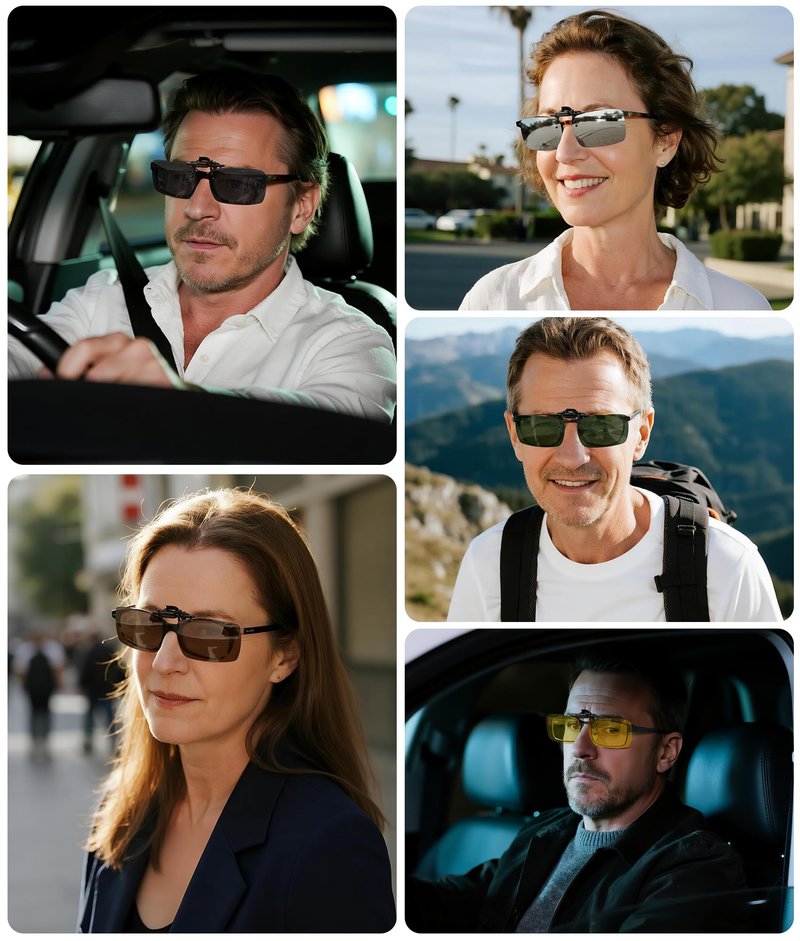 MEETSUN Polarized Clip On Sunglasses for Men Women Sports Fishing Driving Hiking Fit Over Prescription Glasses 5Pack-Black+Blue+Dark Green+Brown+Night Vision