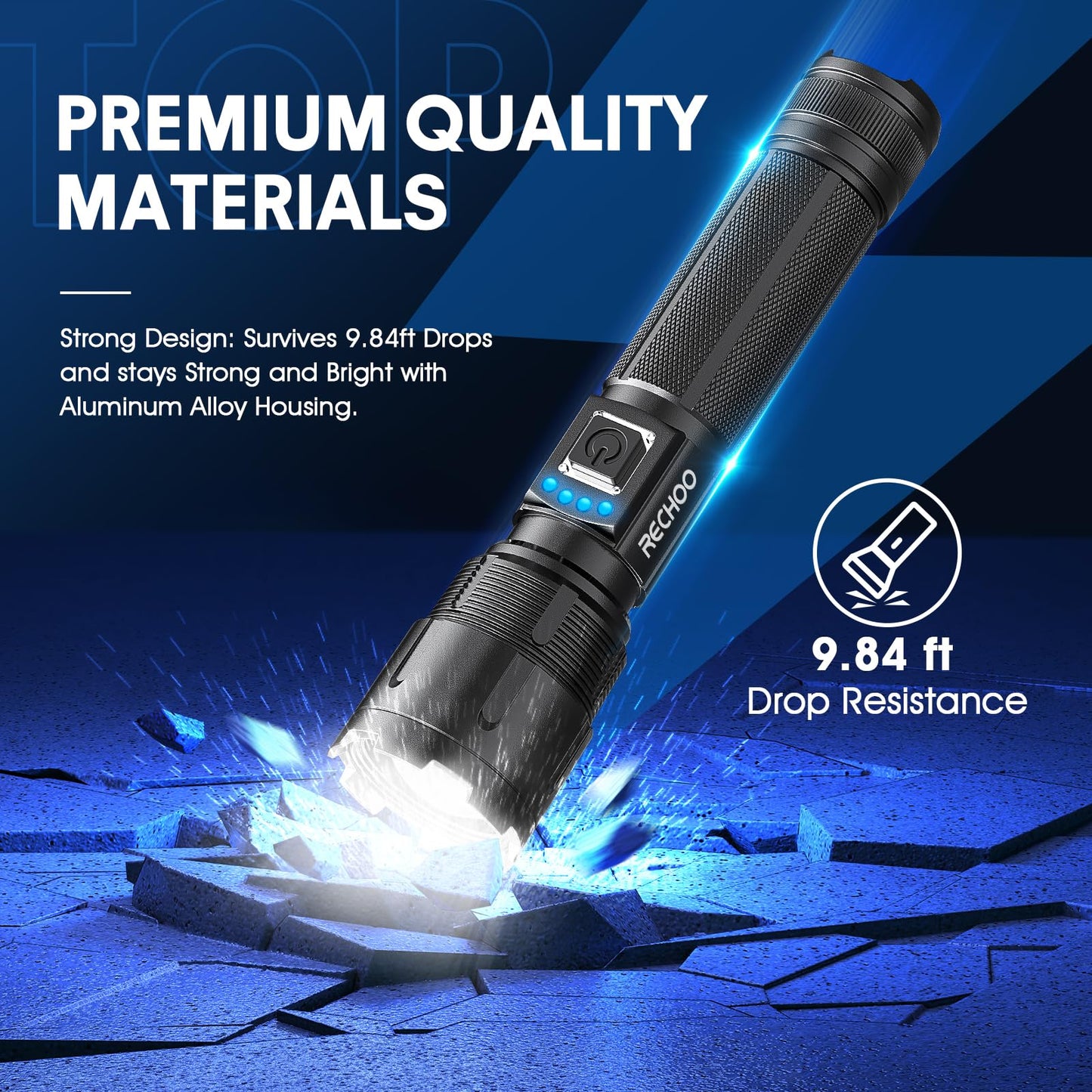 RECHOO Rechargeable Flashlights High Lumens, 1000 Lumens Tactical Flashlights, Super Bright LED Flashlight with 5 Mode & Zoomable, IP65 Waterproof Flash Light for Camping, Hiking, Emergency, Home