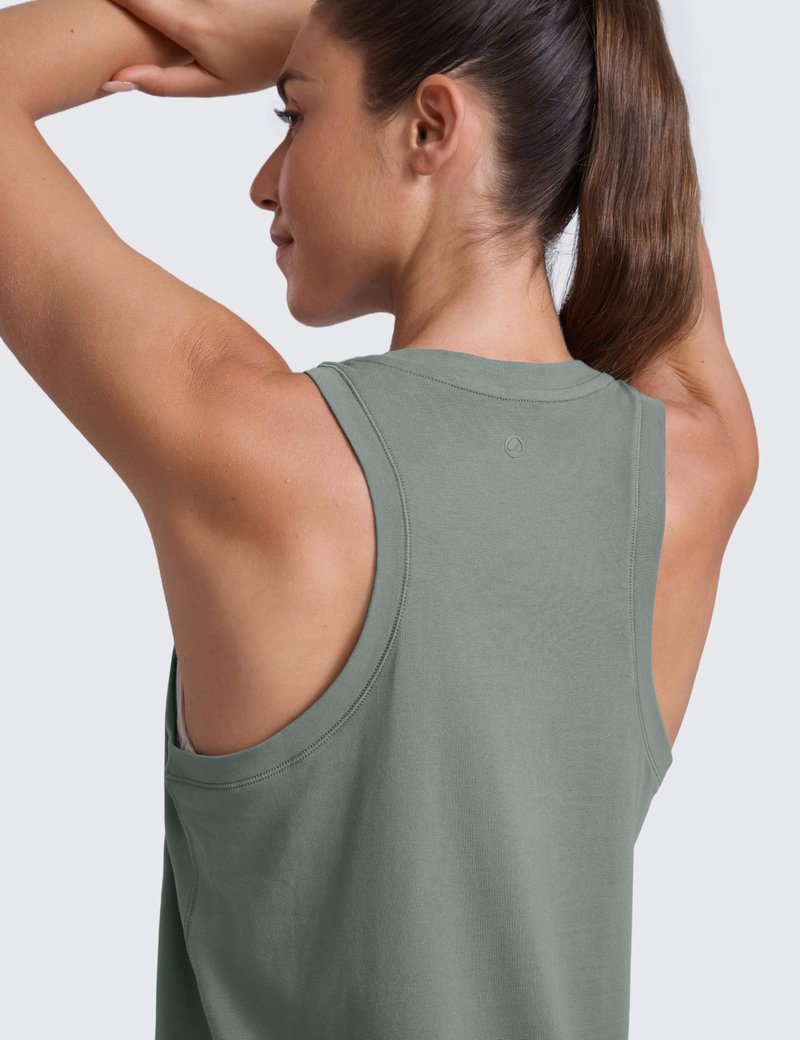 CRZ YOGA Cotton-Blend Workout Racerback Tank for Women Athletic High Neck Breathable Tops Casual Basic Sleeveless Shirts Grey Sage Medium