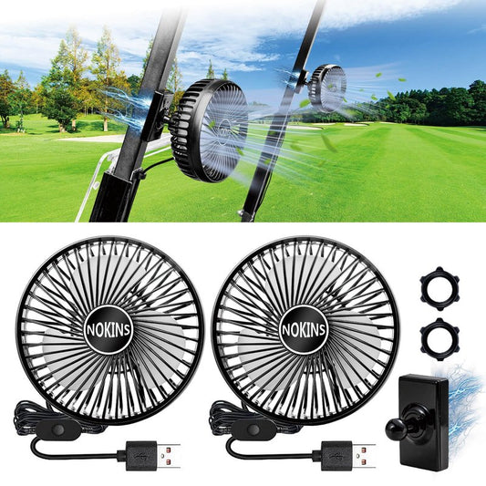 NOKINS Golf Cart Fan, Portable Magnetic Fans for Golf Cart EZGO Club Car Yamaha, Low Noise Designed and 3-Speed Settings 360° Rotatable with Magnetic Mount Base&USB Input (Set of 2)