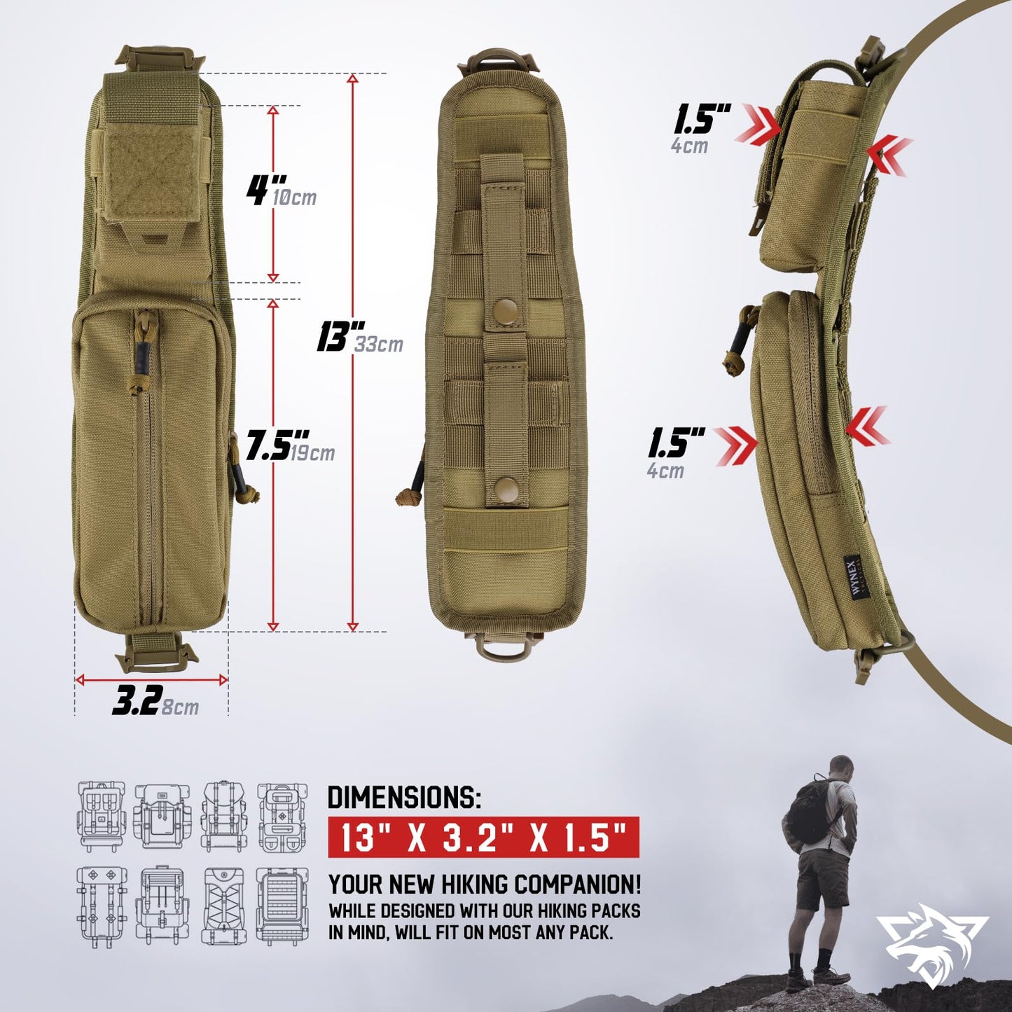 WYNEX Molle Accessories Pouch of Double Zipper Pocket Version, Backpack Strap Pouch Shoulder Strap Molle Attachment Tactical Accessories Bag Shoulder Starps Zipper Pocket Additional Phone Holder