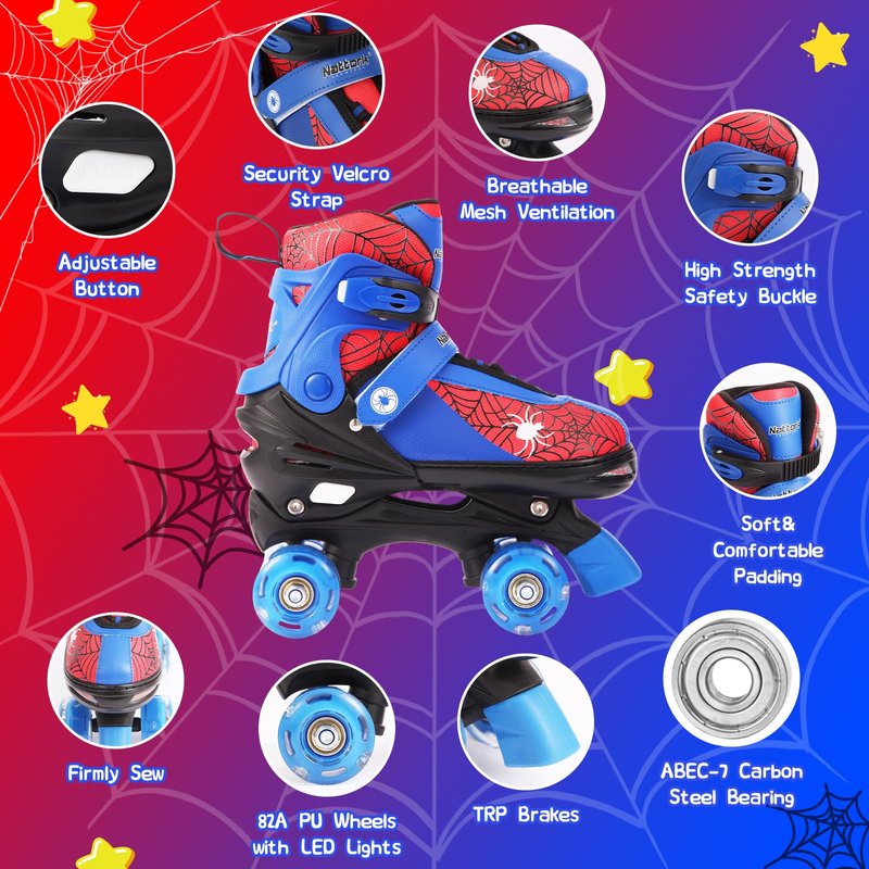 Nattork Kids Roller Skates for Boys Girls, 4 Sizes Adjustable Quad Skates with Light up Wheels,Birthday Gift for Boys Kids Beginners Indoor Outdoor Blue S