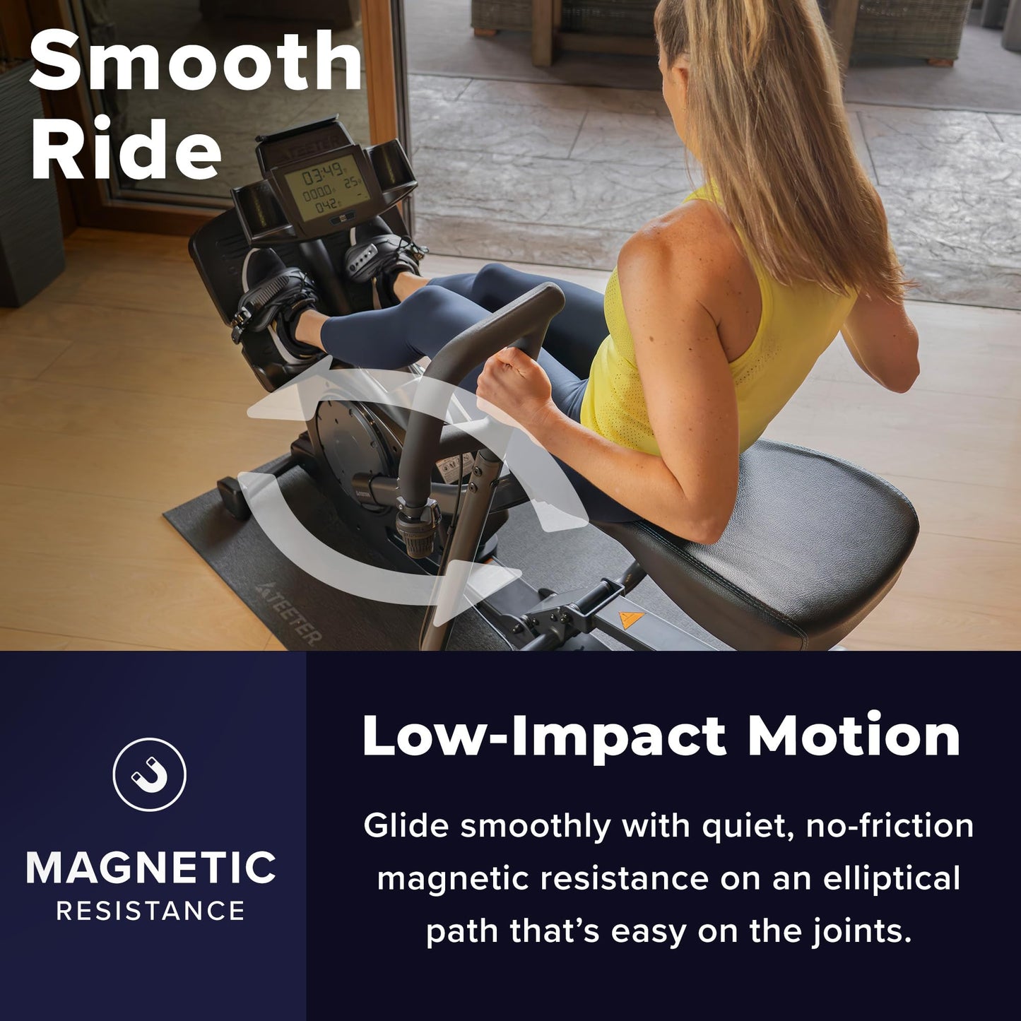 Teeter Power10 Rower with 2-Way Magnetic Resistance Elliptical Motion - Indoor Rowing Machine w/Bluetooth HRM Connectivity, Teeter Move App - Free Classes & Coaching (Power10 Max)